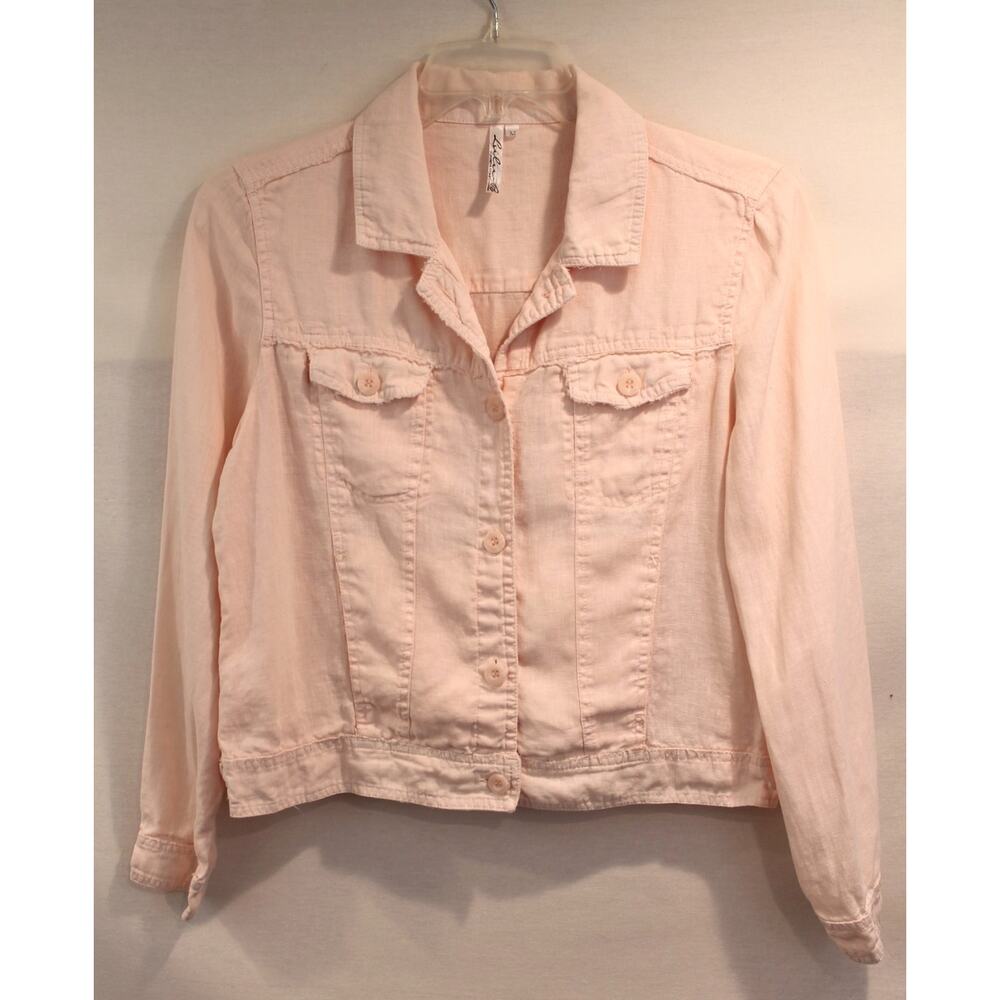 Lulu B Coastal Linen Jacket Womens M Peach Frayed Edges Lightweight Button Up - Picture 4 of 8